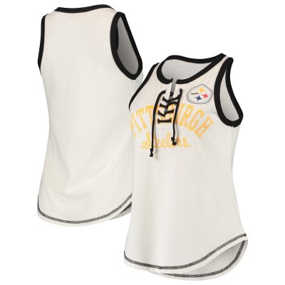 Pittsburgh Steelers Touch by Alyssa Milano Women’s Shout Out Lace-Up Tank Top – White/Black